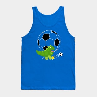 Cute Dinosaur Playing Soccer - Navy Background Tank Top